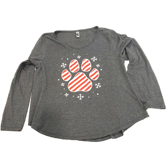 Instant Message Tops - Instant Message-Christmas Grey T-shirt with Dog Candy Cane Paws, women's size 2X
